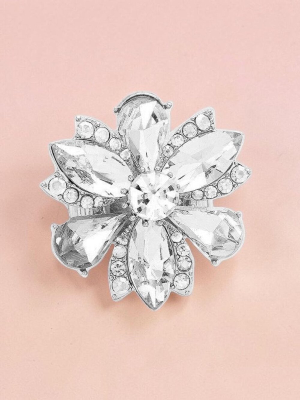 Clear Marquise Flower Glass Stone Stretch Cocktail Ring
